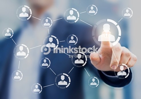 Professional networking concept with icons of business people connected together symbolizing a team or a group of colleagues